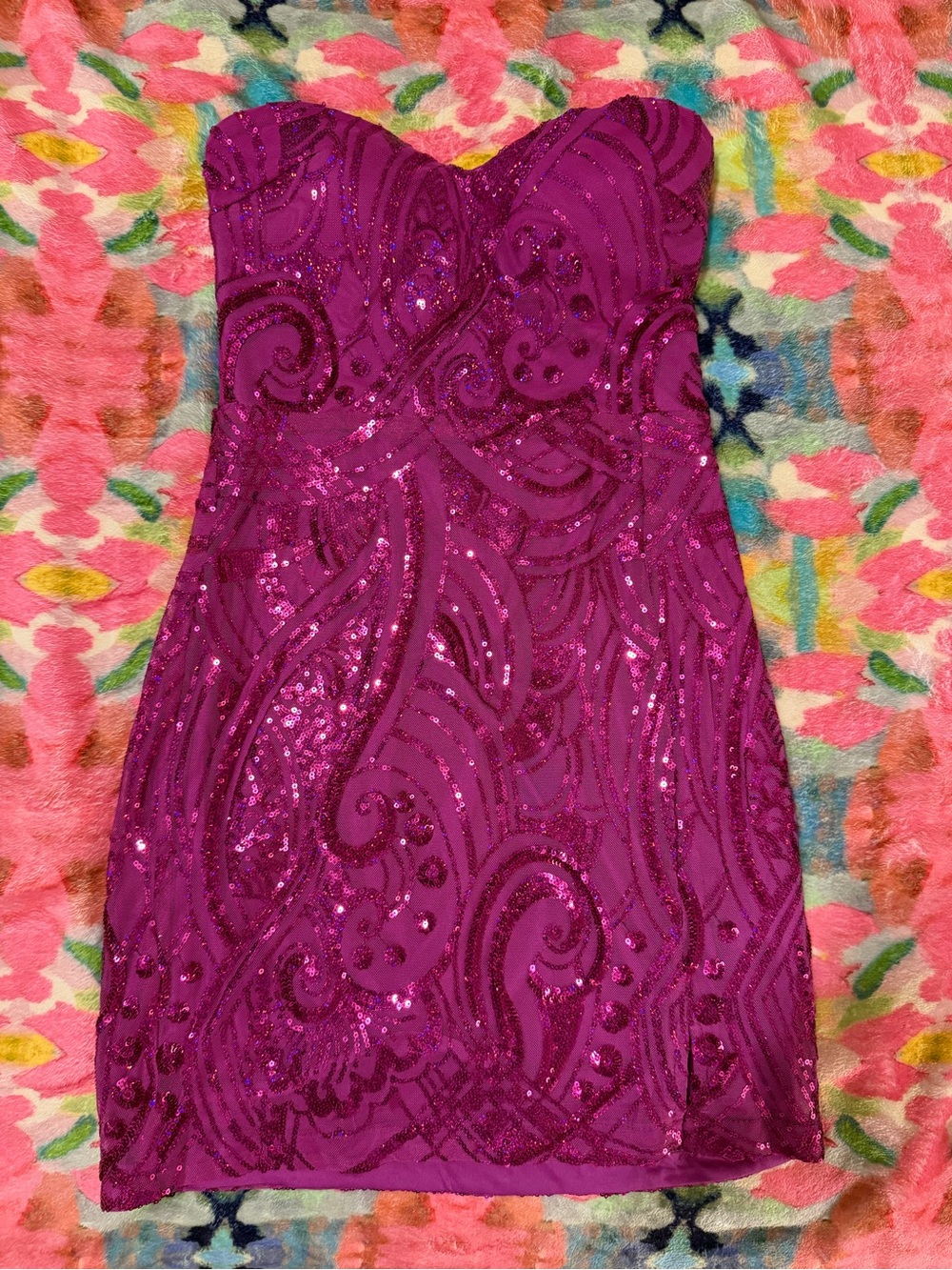 Lulu's Strapless Sequined Magenta Mini Dress